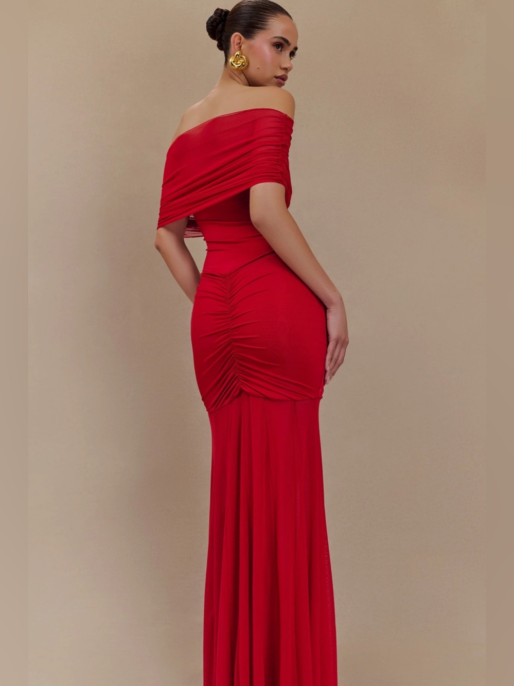 Meshki Caspian Slinky and Mesh Ruched Off-shoulder Maxi Dress - Picture 6 of 10